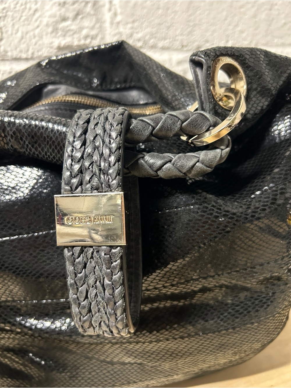 JIMMY CHOO Snake Print Patent Leather Large Hobo Shoulder Bag EUC - Picture 6 of 14